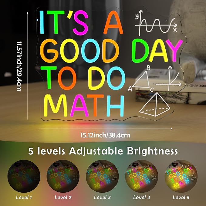 It's a Good Day to Do Math Neon Sign Colorful LED Wall Decor | Dimmable Classroom Neon Lights Math Teacher Gift Study Room Library Kid Room Home Office Motivational Math Neon Light Decor