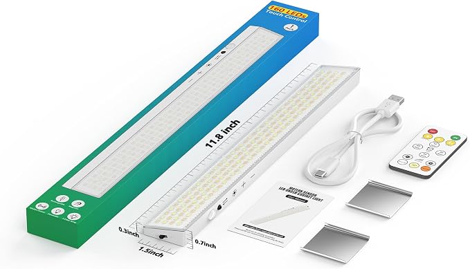 12" Under Cabinet Lights Wireless Rechargeable, Motion Sensor, 1Pack, White | Touch & Remote Control丨160 bright LEDs丨4000mAh Battery丨Dimmable 3 color temps丨Magnetic install for kitchen counter, closet