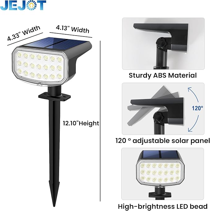 JEJOT Solar Lights Outdoor Waterproof IP65, Super Bright LED with Lens, 3000K 2 Lighting Modes, Solar Powered Yard Garden Solar Spot Lights for Outside Landscape Auto On/Off -8 Pack