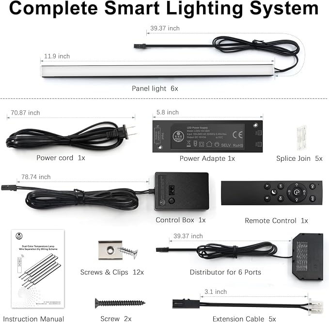 VST Smart Under Cabinet Lighting 6 Bars, App/Voice/Hand Wave Control, Black | UL Listed CRI 93+ Adjustable Strip Lights, Alexa & Google Home Compatible for Kitchen Cabinets & Closets