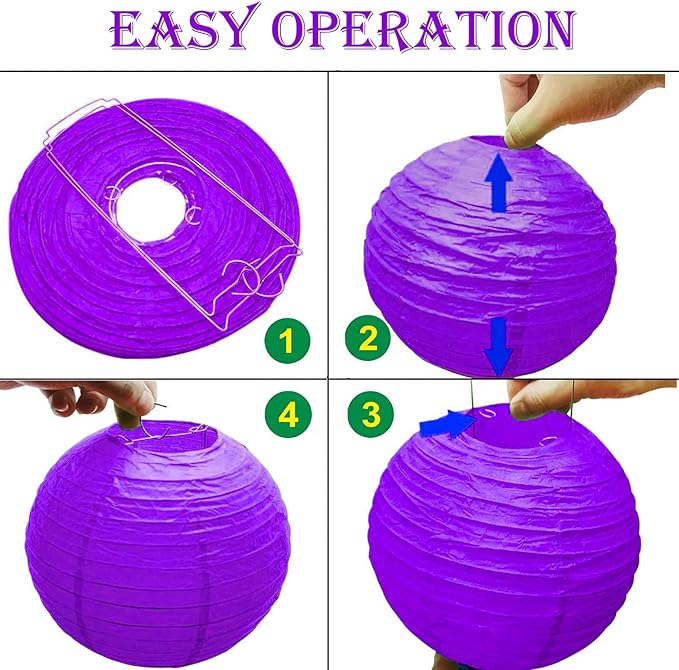Purple Paper Lanterns 12Pcs Hanging Lanterns for Birthday Party, Wedding, Home Decor, Baby Shower Festive Decoration