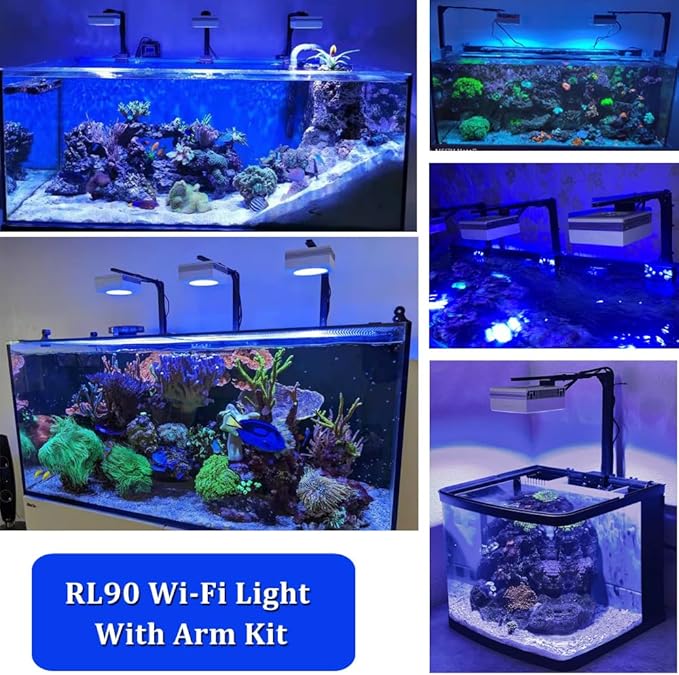 PopBloom RL90 Full Spectrum Reef Light WiFi Marine Reef LED Aquarium Light Saltwater Aquarium Fish Tank Lamp (White, 100W WiFi)
