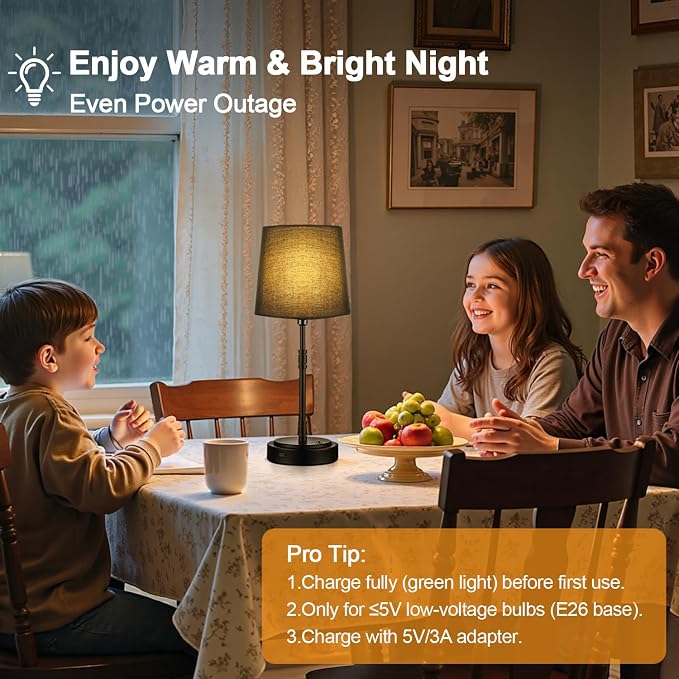 Cordless Table Lamps Set of 2 – Battery Operated Lamp with 7500mAh Rechargeable Battery, Stepless Dimmable Black Lamps with Black Shade, Wireless Lamps for Dining Room & Nightstand (Bulbs Included)