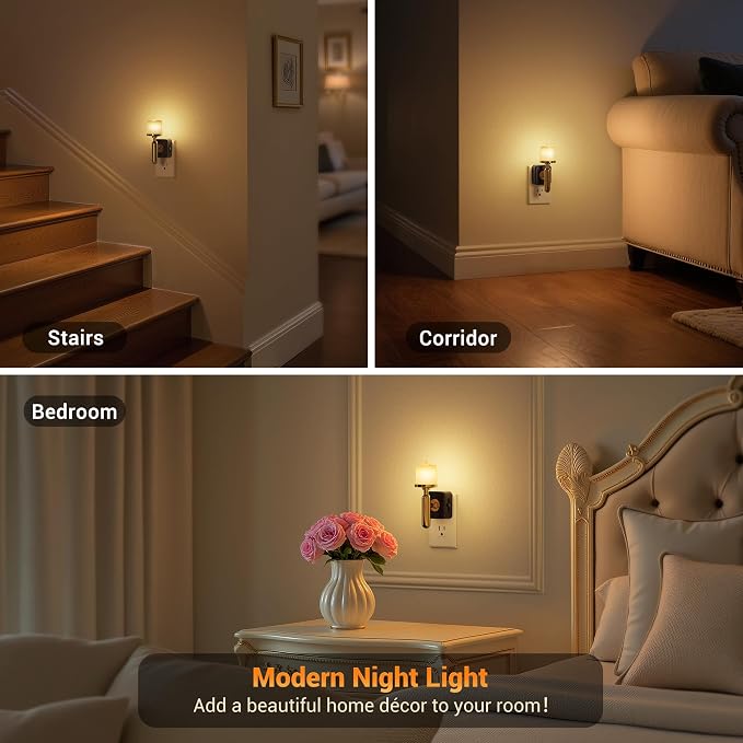 JandCase Candle Night Light, 2 Pack Night Lights Plug into Wall | 3000K Soft White, 0-100LM Adjustable Brightness, Dusk to Dawn Sensor NIghtlight, Dinning Room, Living Room, Bathroom, Hallway