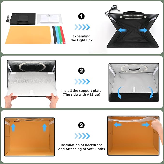 Lightdow 24"x24"x24" Photo Studio Light Box Photography with 300 LEDs(CRI>95) & Type-C Plug(35W)+Cable,6 Backdrops-Portable/Dimmable Folding Shooting Tents for Toys/Jewelry/Bonsai/Bags/Suitcases