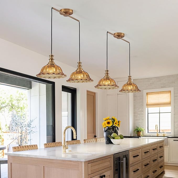 HDDFL Vintage 2 Light Pendant Light Fixtures Modern Brown Glass Hanging Lighting with Adjustable Cord for Kitchen Island Dining Room Living Room Hallway