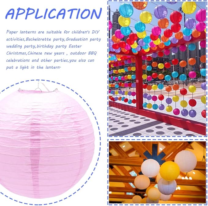 3pcs Paper Lanterns Decorative Round Chinese Paper Lanterns for Birthday Halloween Wedding Baby Bridal Shower Home Decor Party Decoration (12in/Pink)