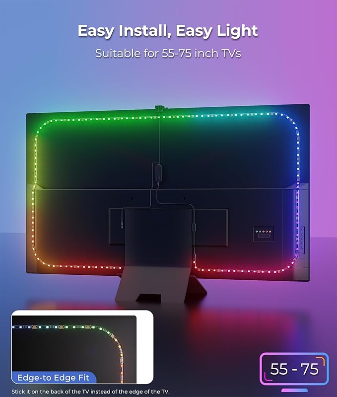 TV LED Backlight 20ft - LED Lights for TV for 55-85'' RGB Strip Lights Cuttable with Smart App Control Game & Music Sync Color Changing Light for Home Decor
