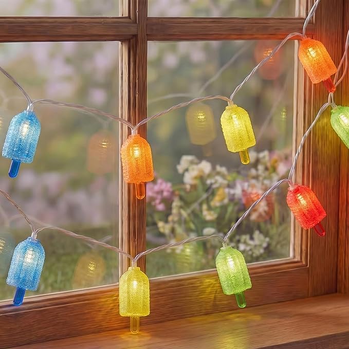 Tropical Beach Themed LED Popsicle String Lights 8.5Ft Summer Novelty Decorations Light with 10 Multicolor Ice Cream Lights, Plug in Fairy Light for Outdoor Patio Garden Bedroom Tent Birthday Party