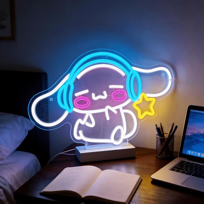 Cinnamoroll Neon Sign for Room Decor, USB Powered LED Lights with Dimmable, Japanese Cartoon Dog Neon Signs, Cute Night Light Gifts for Children (17.17"L x 10.04"W)