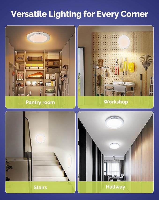 Rechargeable Ceiling Light, Inside Shower Light Waterproof 2 Pack | 7.48" Wireless Motion Sensor Ceiling Lights with Remote 3000K/4500K/6500K Dimmable Magnetic LED USB Light for Bathroom Closet