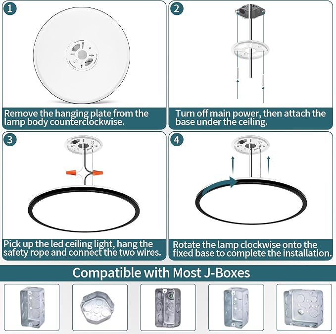 15.4 Inch Led Ceiling Light Fixtures, Dimmable with Remote Control, 36W, 4500LM, Ultra Thin Modern Flush Mount Ceiling Lights for Bedroom Living Room Kitchen Dining Room