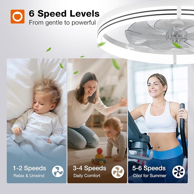 addlon 24" Low Profile Fandelier Ceiling Fans with Lights and Remote, White | Wider Airflow, 3000-6000K Dimmable LED, 6 Speeds, Reversible DC Motor, Remote and App Control, Memory Function, Timer, Quiet