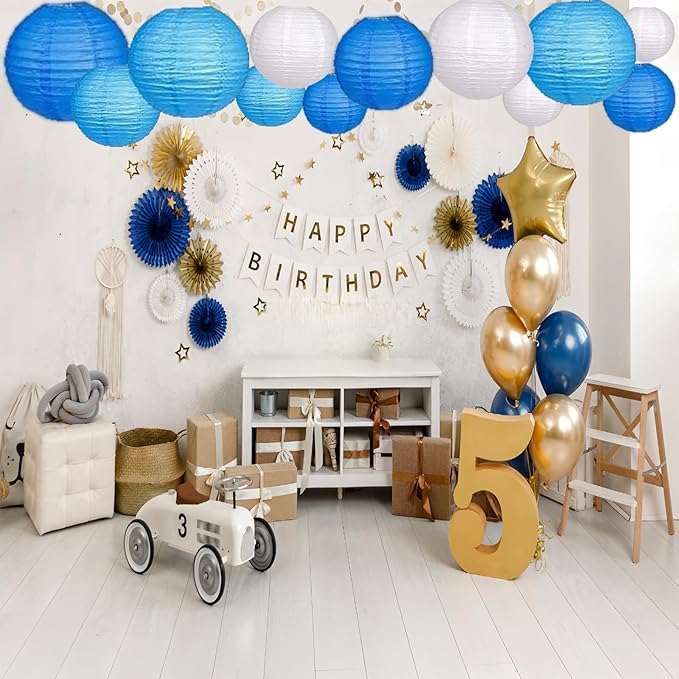 12Pcs Paper Lanterns 6”, 8”, 10”, 12”,Paperlanterns Party Decoration, Blue Paper Lanterns for Wedding, Bridal, Birthday, Outdoor, Home, Garden, Holiday and Party.