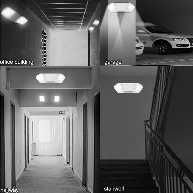 12 Pack Commercial LED Emergency Lights Fixture, Emergency Light with Battery Backup, Emergency Lights for Business Home power Failure, Two Adjustable Head Emergency Lighting, Hardwired 120-277V