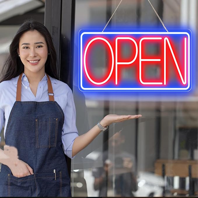 22" X 11" Led Neon Open Signs for Business 12V/2A Ultra Bright Led Neon Open Signs Plug In Electric Light Up Open Sign with ON/OFF Switch for Bar Salon Coffee Stores Club Hotel (Horizontal)