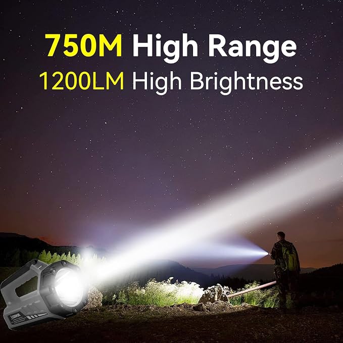 SUNREI 1500LM Rechargeable Box Flashlight, 10400mAh Emergency Lantern | IP67 Waterproof Portable Light with 8 Modes for Home Power Outages, Hurricane Emergencies, Outdoor Hiking & Camping