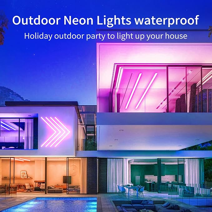 65.6FT Neon Rope Lights,Flexible Led Light Control with App/Remote,Multiple Modes,IP65 Outdoor Waterproof,Music Sync Strip for Bedroom