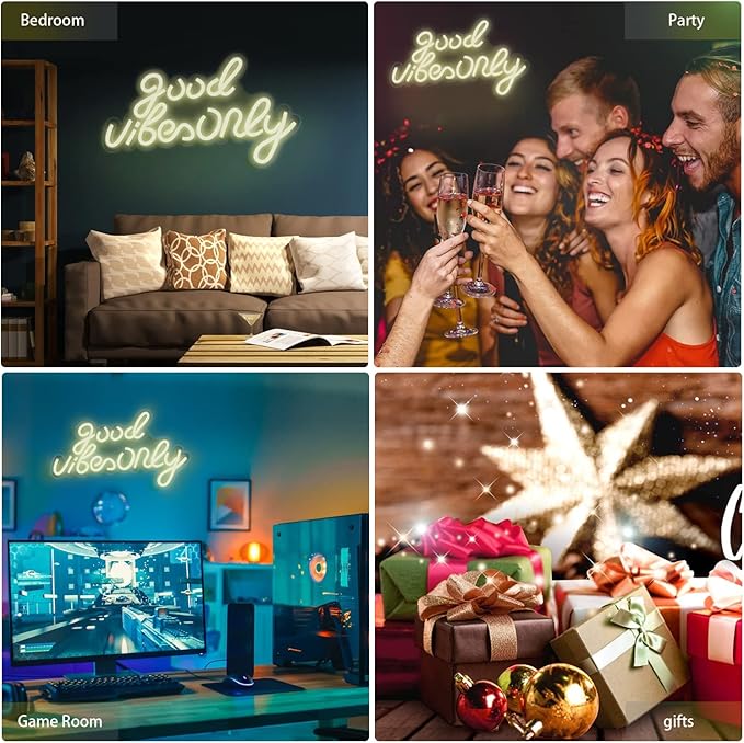JFLLamp Good Vibes Only Neon Signs for Wall Decor Neon Lights Led Signs Suitable for Living Beer Bar Game Room Hotel Birthday Party Restaurant Christmas Unique Gift for Lover, 16.5*10 Inch(Warm White)