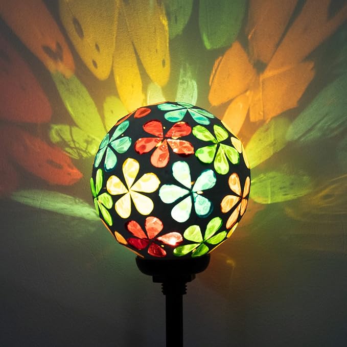 VCUTEKA Decorative Solar Garden Lights, 3.5" Mosaic Globe Outdoor Stake | Mosaic Glass Globe Design, Solar LED Light, Waterproof Design, Auto On/Off and Metal Stake Design for Lawn and Patio