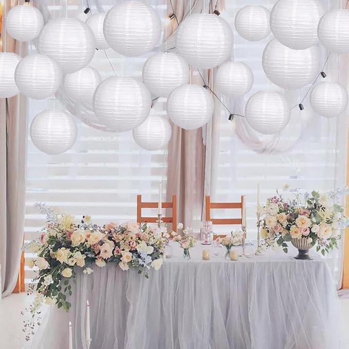 Paper Lanterns Party Decorations, Hanging Round Chinese Lanterns for Wedding Graduation White Birthday Decorations Pack of 20 White