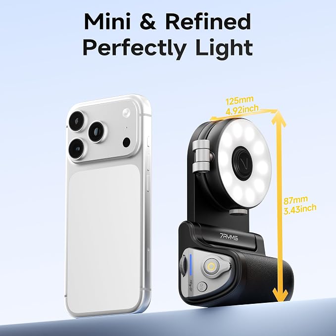7RYMS 7Rig G1 Camera Grip & 7Lite L1 Selfie Light Creator Kit | Compatible with iPhone and Android. Perfect for Photography, Vlogging, Zoom Meeting, Selfies and Video Creation (Black)