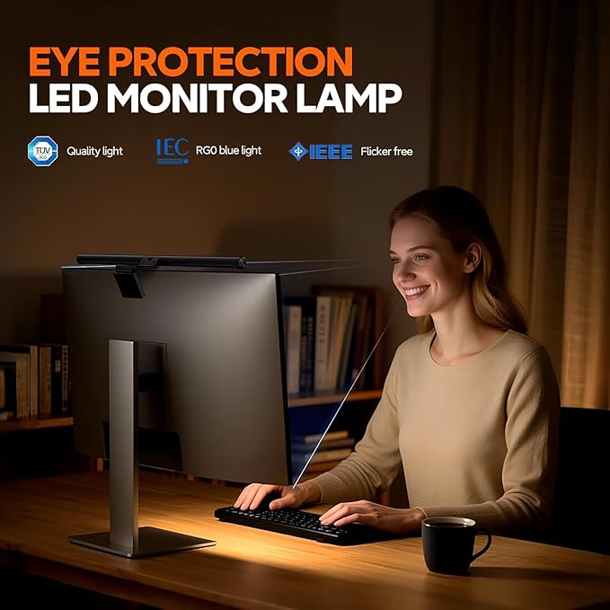 LYMAX Computer Monitor Light Bar with Wireless Remote, Motion Sensor, Fit for Flat/Curved Monitor, Adjustable Color Temperature with Auto-Dimming, Eye-Care USB-C Monitor Lamp, No Glare Desk Lamp