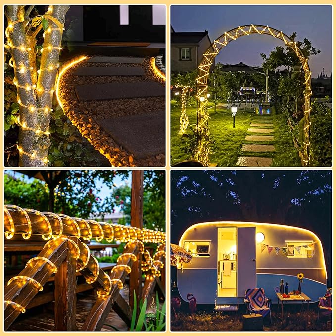 66FT 200 LED Rope Lights Outdoor Waterproof, Connectable Rope Lights for Outside with 8 Modes, Plug in Flexible Tube Lights for Indoor Bedroom Patio Pool Camping Party Decorations, Warm White