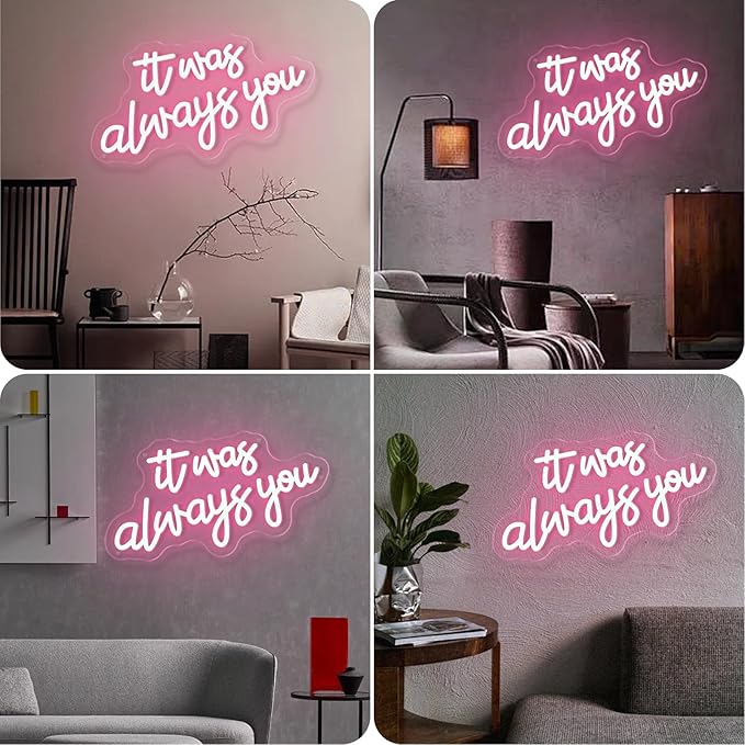 It's Always You Neon Sign Pink Neon Wedding Sign LED Neon Signs for Wall Decor Light up Sign for Bedroom Neon Light for Wedding Festival Anniversary Valentine's Day Birthday 40CM*23CM