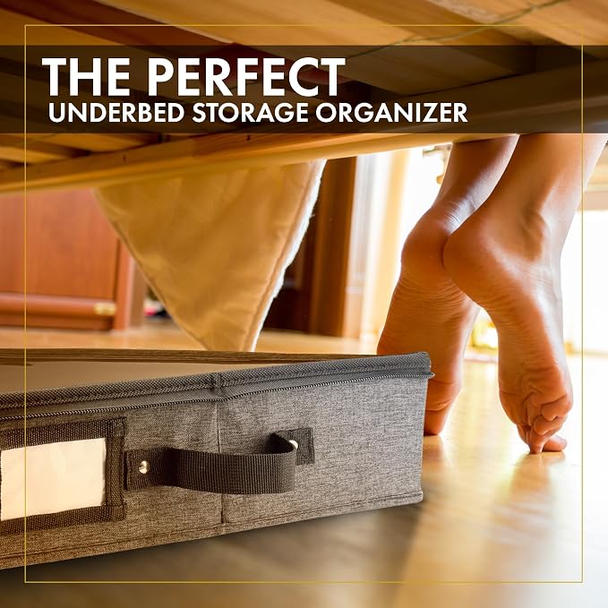 Under Bed Storage, Low Profile 2pc with Lid, Dark Gray | Slim fit for low-clearance beds & couches, Fits seasonal clothes, blankets & shoes, Bins with lids, Space-saving storage