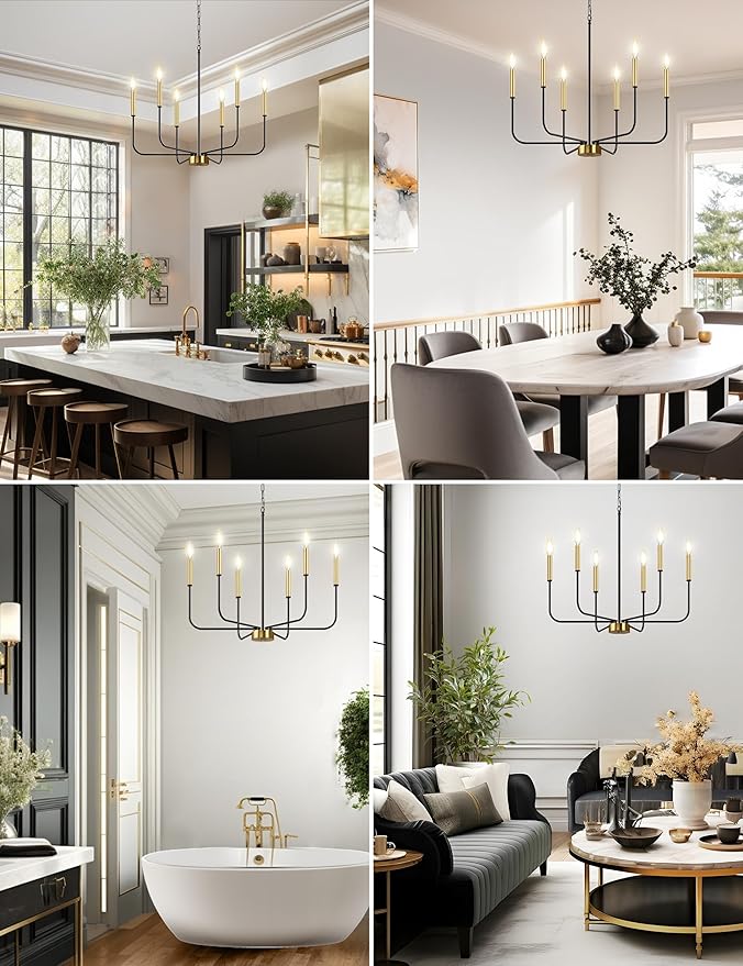 DORESshop 6-Light Black and Gold Farmhouse Chandeliers for Dining Room, Light Fixture Adjustable Height, Industrial Modern Chandeliers for Living Room, Bedroom and Foyer