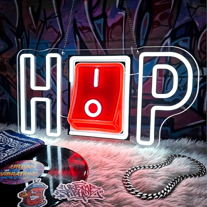 Hip Hop Neon Sign, Hip-hop LED Sign for Wall Decor, USB Powered Adjustable Brightness Hiphop LED Light for Bedroom Bar Club Pub Studio Party Decor, Light Up Business Store Sign Unique Gift