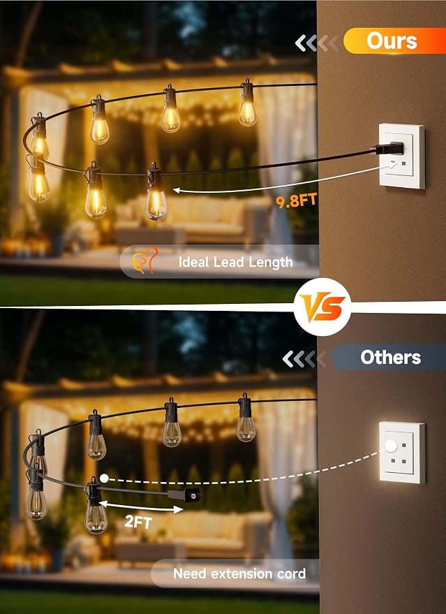 Minetom 101FT Outdoor String LED Patio Lights Waterproof,Shatterproof S14 Vintage Edison Bulbs,Commercial Grade Outside Hanging Lights Waterproof for Porch Deck Garden Backyard Balcony Cafe Bistro
