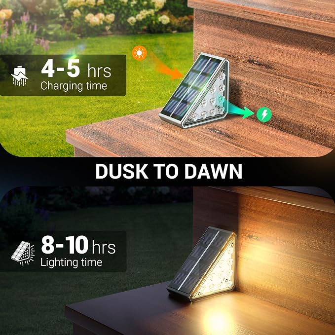 Outdoor Step Lights, 6 Pack Solar Stair Lights Outdoor Waterproof IP67 Auto On Off, Solar Lights for Steps,Stair,Patio,Yard,Porch,Front Door,Sidewalk,Deck Decor,Warm White