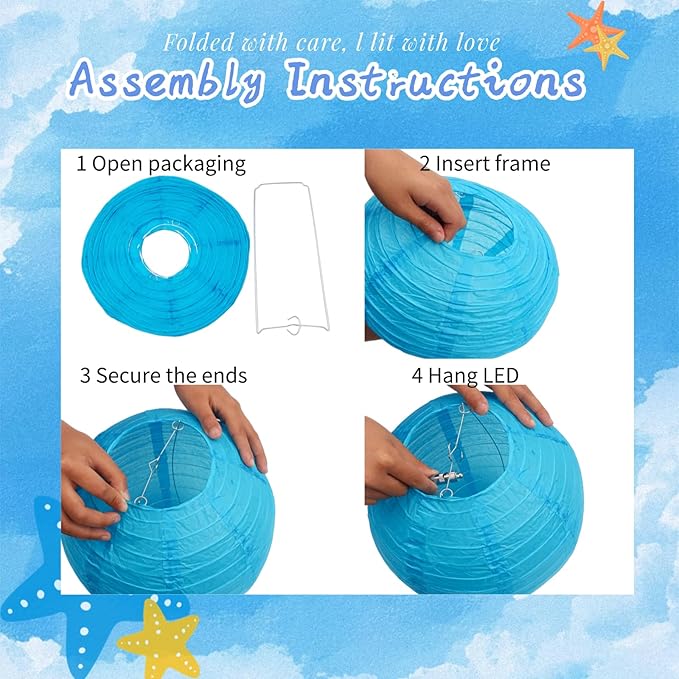 Chinese Paper Lanterns - Pack of 10, 10-Inch Blue Hanging Lights for Birthday Party Decorations, Ceiling Decor, Rainbow Classroom, Wedding, and Home Party
