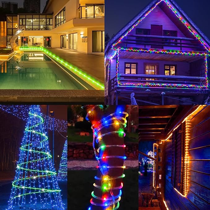 33FT 100 LED Solar Rope Lights, 18 Colors with Timer, 5 Modes, Waterproof Plug-in Remote Control Camping String Lights for Outside, Camping, Classroom, Party, Festival Decoration Solar Lights Outdoor