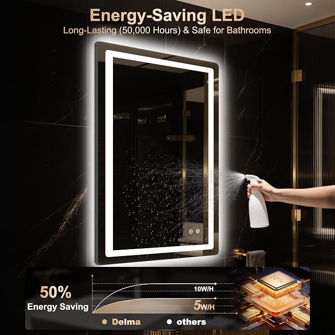 36x24 LED Bathroom Vanity Mirror with Lights, Anti-Fog, Dimmable | Front & Backlit with 3 Color Modes and Memory, 5mm Shatterproof Glass, Plug-in or Hardwired, Horizontal or Vertical