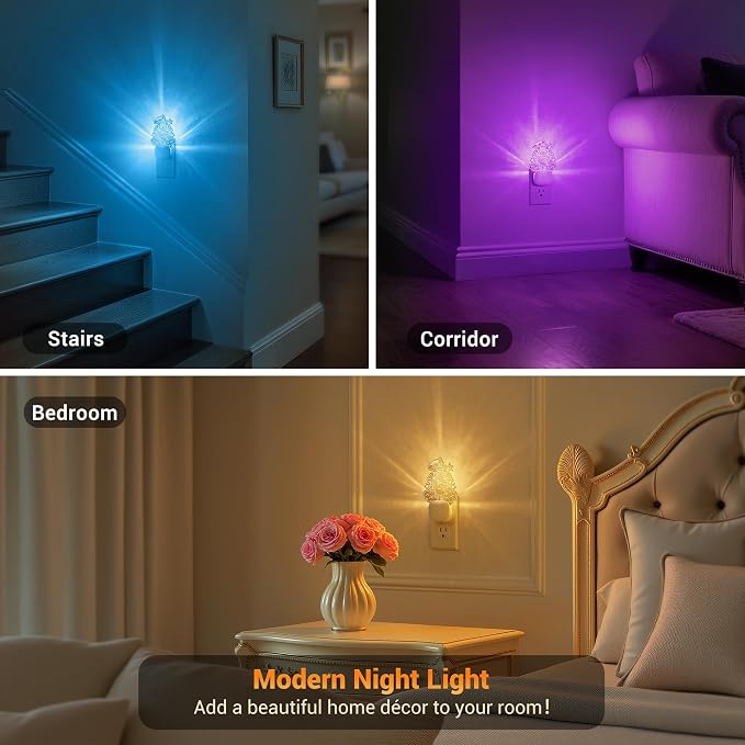 JandCase LED Night Light, 2 Pack Plug in Night Light | 10 Color Changing Castle Night Light with Dusk to Dawn Sensor, Acrylic RGB Nightlight for Girls Bedroom, Gifts for Girls