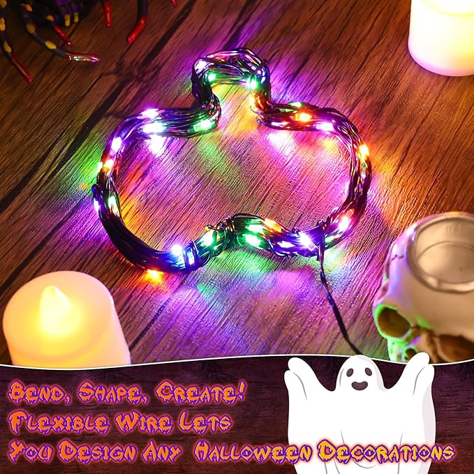 Orange Purple Green Fairy Lights Battry Operated with Timer, Halloween String Lights for Outside 16.4ft 50LED Indoor Outdoor Halloween Decorations Garland Party Patio Garden Yard 2 Packs