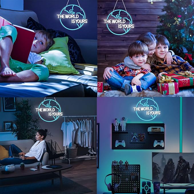 The World Is Yours Neon Sign Bedroom Led Wall Decor Kids Game Club for Man Cave Hanging Neon Lights for Office Graduation Party Birthday Gifts