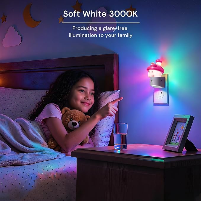 L LOHAS LED Night Light for Kids, Mushroom Night Light, Color Changing | LED Night Light with Dusk to Dawn Sensor, Christmas, Birthday Gift Nightlight for Girls & Kids, Room Decor 2 Pack