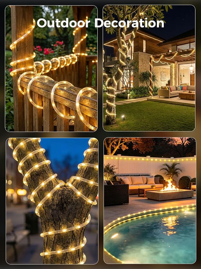 165FT 500LEDs Connectable Rope Lights Plug in,Warm White | Rope Lights for Outside,Waterproof 8 Modes Remote Tube Light for Indoor Outdoor Christmas Wedding Birthday Patio Porch Garden