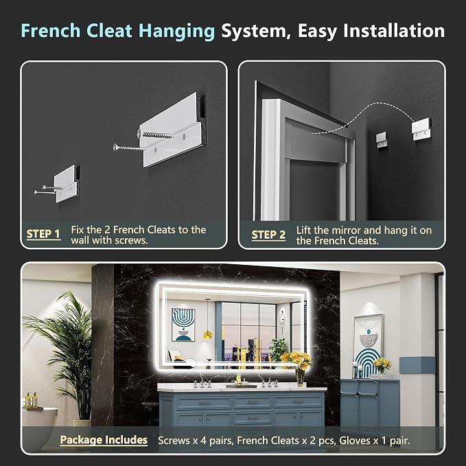 72x36 LED Bathroom Mirror, Backlit & Front Lit Lighted Mirror | Anti-Fog Vanity Mirror with Lights, 3 Color Dimmable, Memory, Shatterproof, Tempered Glass, CRI95, UL Listed, Wall Mounted