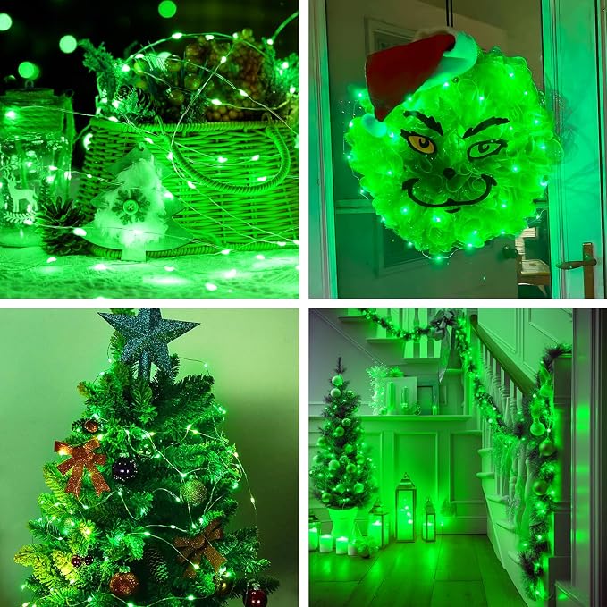 JMEXSUSS 2 Pack Green Fairy Lights Battery Operated, Total 400 LED 132ft | With Remote, Timer, Waterproof, 8 Modes Twinkle String Lights for Halloween, Tree, Mantel, Garden, Yard, Bedroom, Xmas Decor