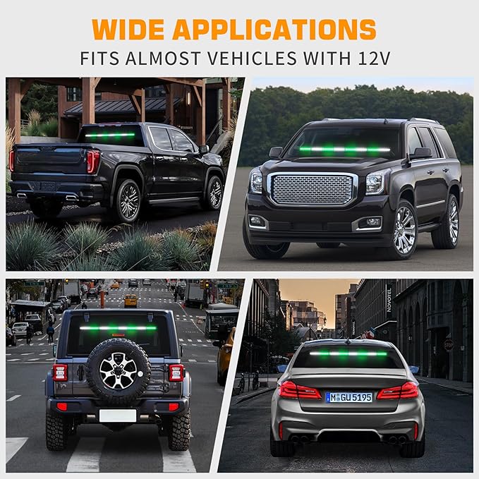 XRIDONSEN 35 inch Traffic Advisor Green White Emergency Light Bar 48 LED Strobe Lights Safety Hazard Warning Lights Front/Rear Window w/Display Controller for Volunteer Firefighter Vehicles Fire POV