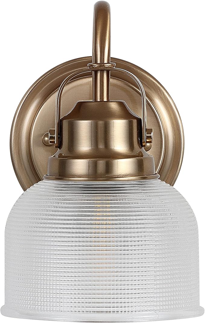 JONATHAN Y 5.75" Brass Gold Modern Bathroom Vanity Light, 1-Light LED Wall Sconce, Clear Glass Bell Shade for Mirror Hallway Kitchen, ETL Listed, LED Bulb Included (JYL7407B)