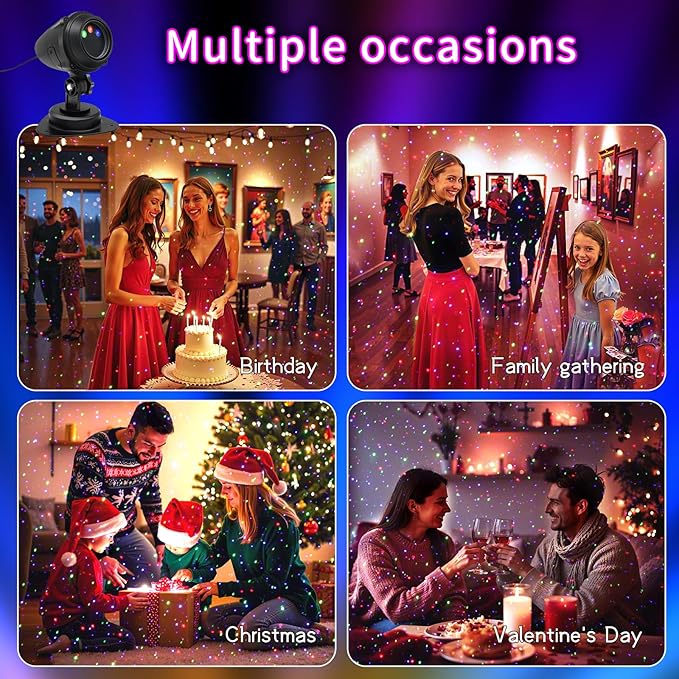 Outdoor Christmas Projector Lights, Outdoor Garden Lights, Featuring Red, Green, and Blue Stars Accents, IP65 Waterproof. Ideal for Holiday Celebrations, Parties, and Garden Decorations.