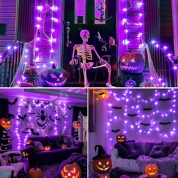 Minetom 6 Pack Purple Fairy Lights for Halloween Decor | 7ft 20 LED, Waterproof Battery Firefly Lights for Halloween Decor, Pumpkin DIY Craft, Paper Lantern Decor