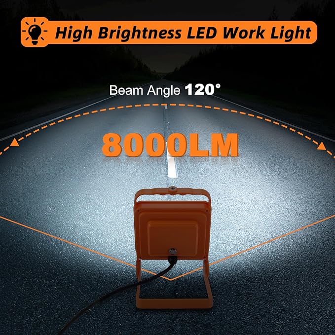 No Burn Risk 50W LED Work Light 2-Pack,8,000LM 5000K Daylight