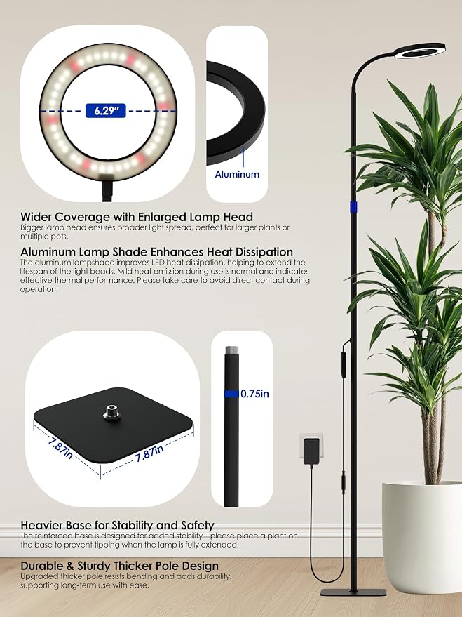 Smart Grow Light for Indoor Plants, Full Spectrum LED Plant Light | 54"-67" Adjustable Height, APP Control, Timer, Plant Assistant, Dimmable Floor Plant Growing Lamp,Ideal for Large Tall Plants